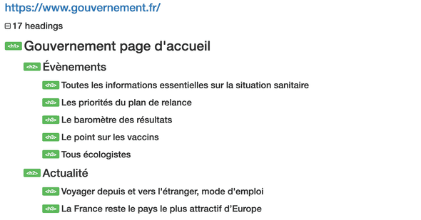 Structure de la page d'accueil www.gouvernement.fr