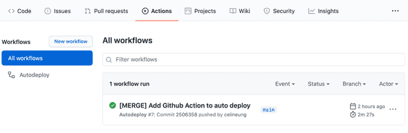 onglet Actions du repository Github