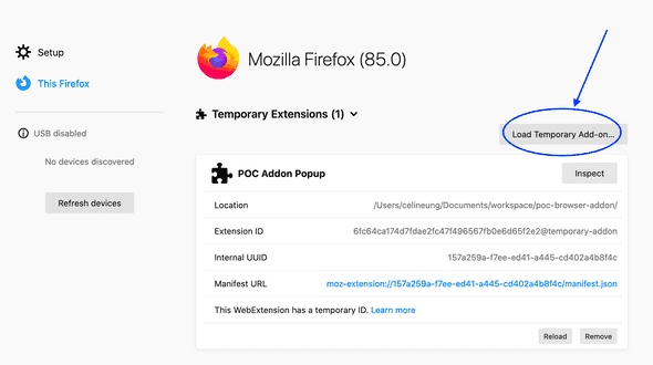 Charger un addon temporaire sur Firefox