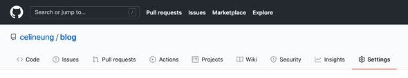 onglet Settings du repository Github